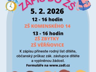 Zápis do 1. ročníku pro školní rok 2026/2027
