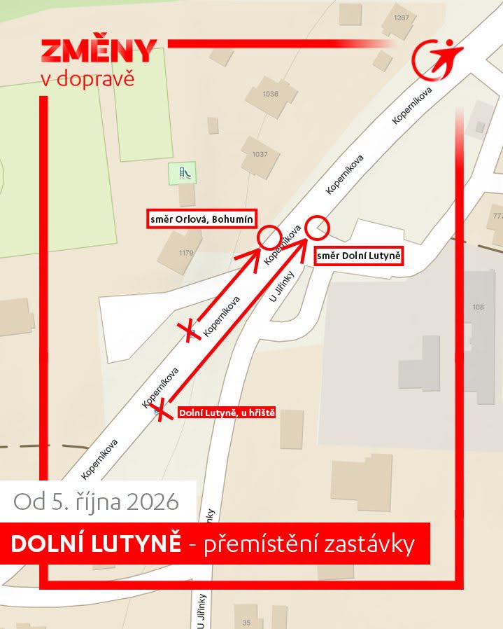 Dočasné přemístění zastávky Dolní Lutyně, U hřiště